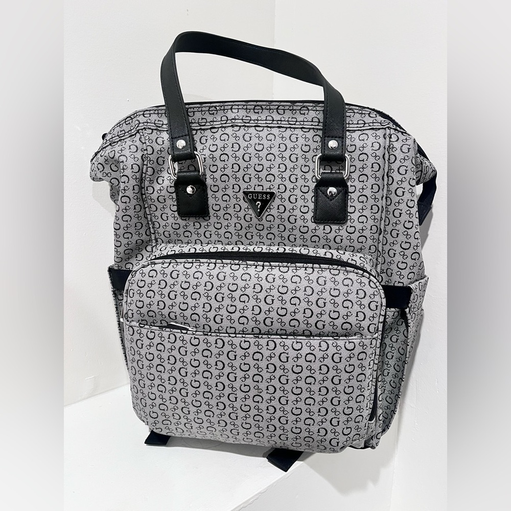 Guess Gray and Black Monogram Backpack
